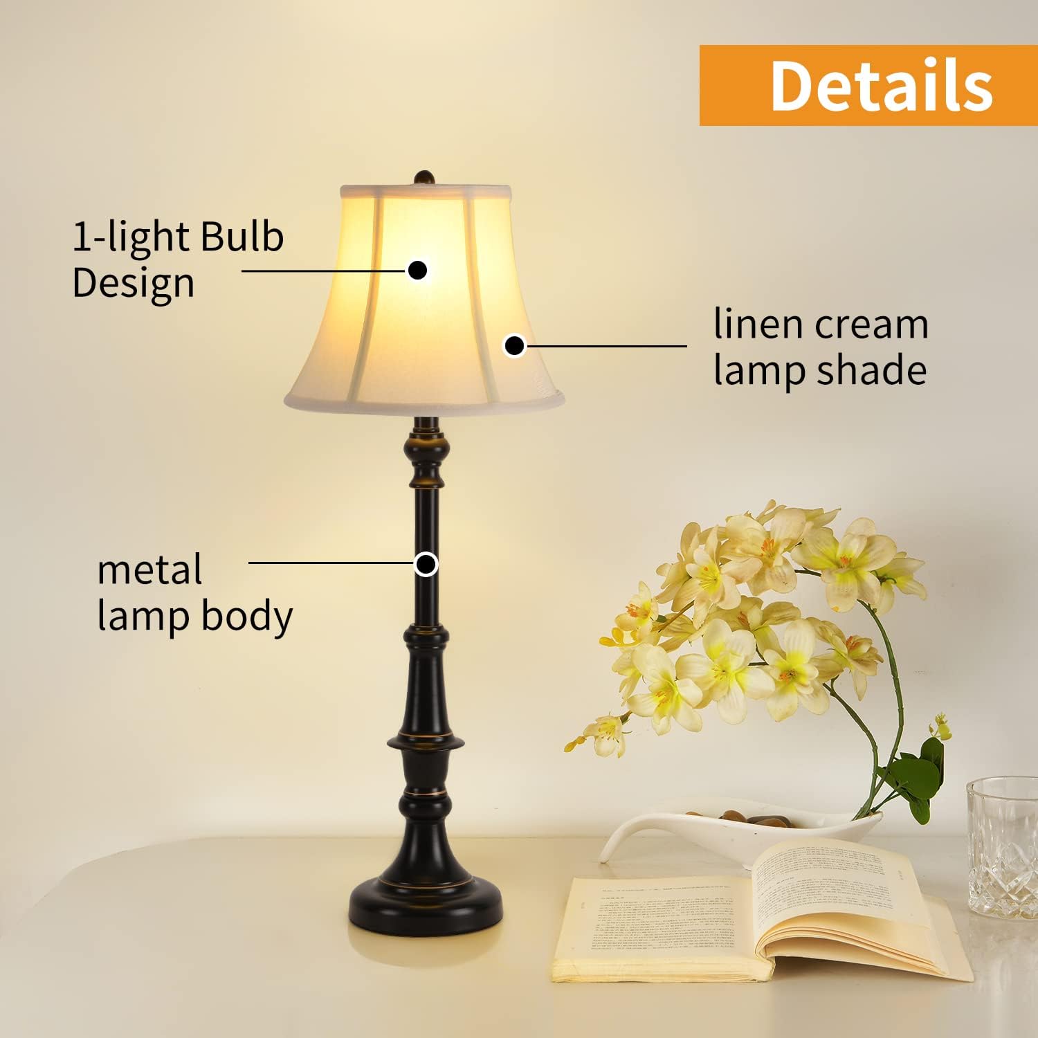 2 Pack Vintage Style Buffet Table Lamp, Traditional Bedside Lamps, Tall Table Lamp Set of Two for Living Room, Bedroom