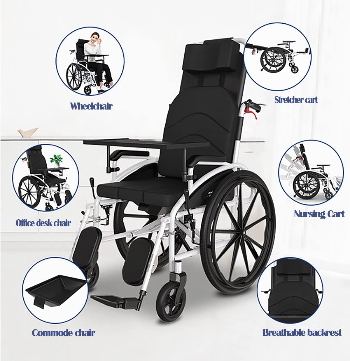 Lightweight Folding Transport Outdoor Comfortable Mobile Wheelchair Displacement Machine with 18' Wide Seat Foldable Transport Chair Folding Mobility Aid,Mobility Scooter with Toilet Bowl,