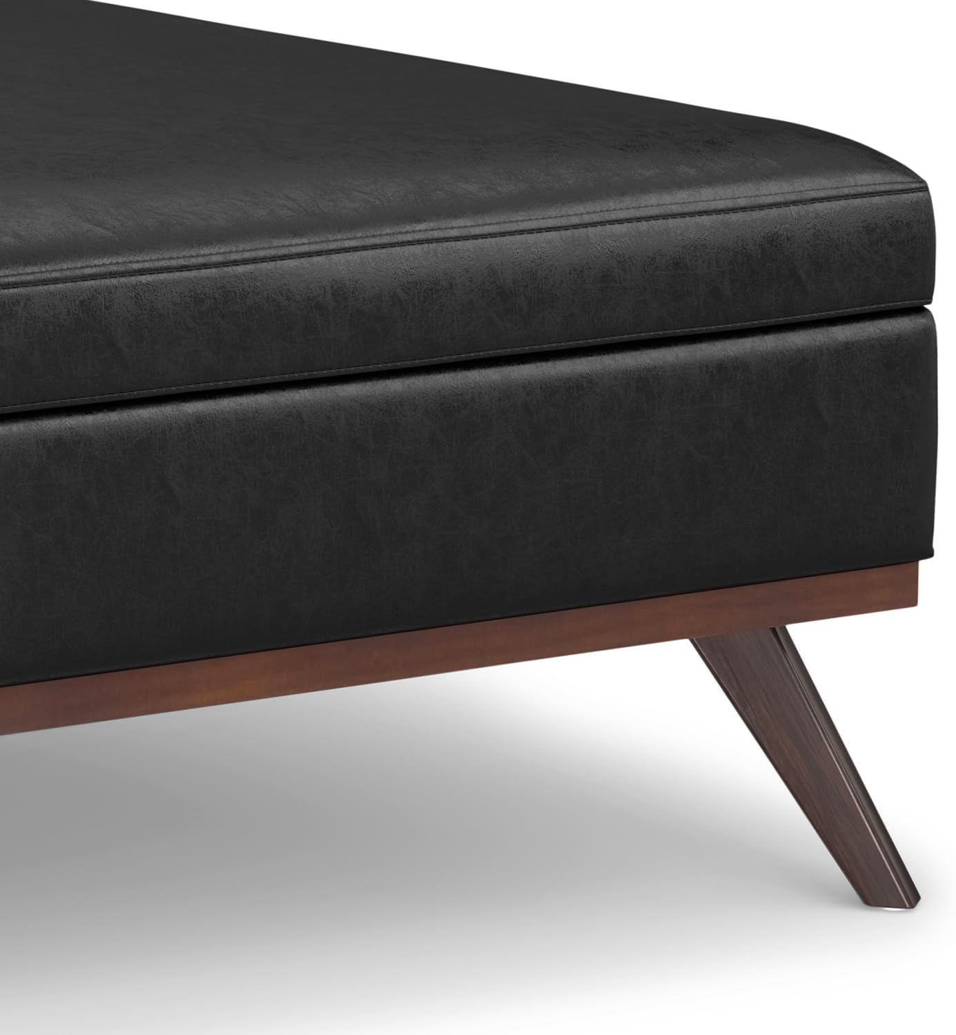 SIMPLIHOME Owen XL Square Coffee Table Storage Ottoman - 40 inch Wide Upholstered Vegan Leather Lift-Top Ottoman in Distressed Black, Mid-Century Modern Ottoman for Living Room with Ample Storage
