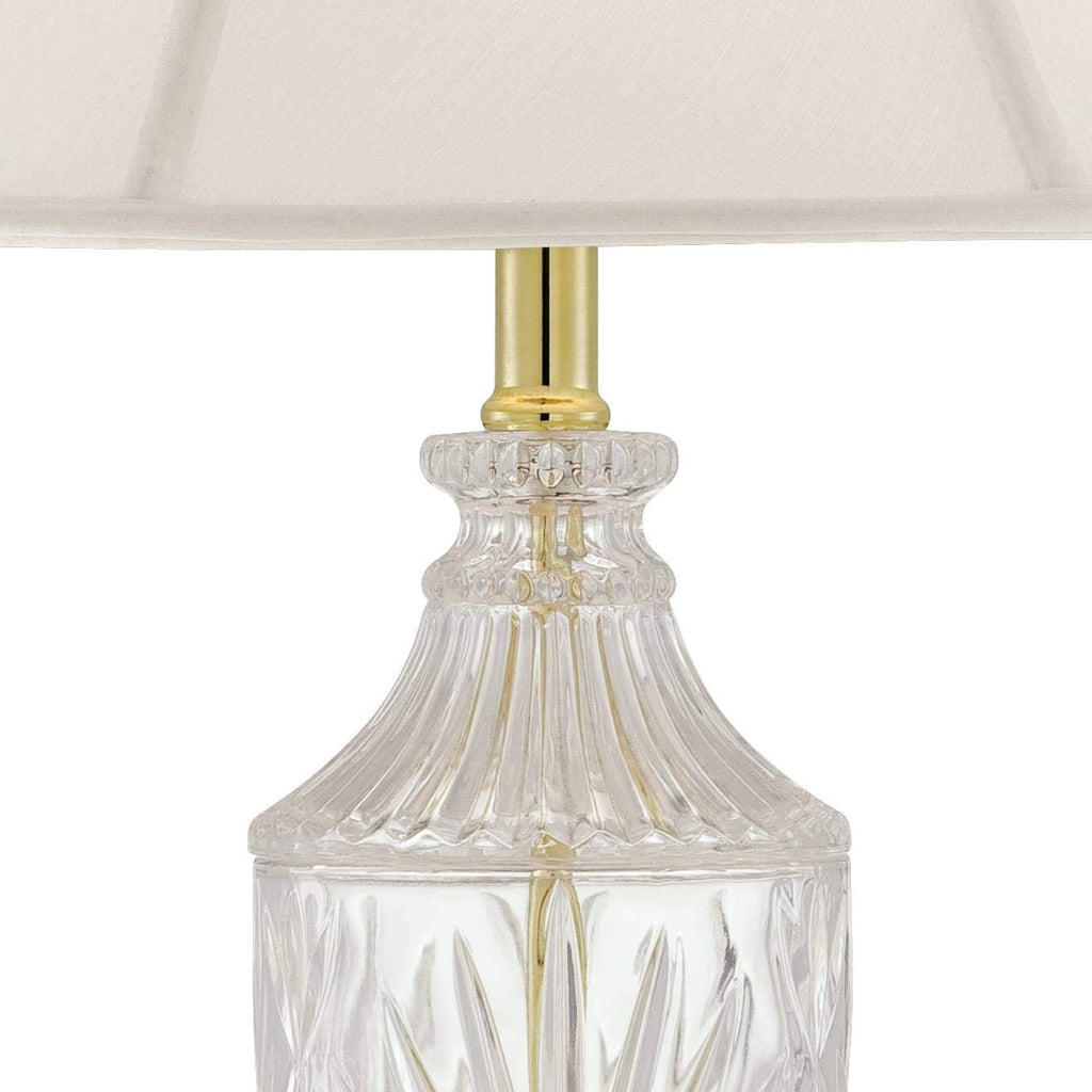Regency Hill Traditional Glam Style Table Lamp 26.5' High Cut Glass Urn Brass Gold Metal Clear White Cream Bell Glass Shade Decor for Living Room Bedroom House Bedside Nightstand Home