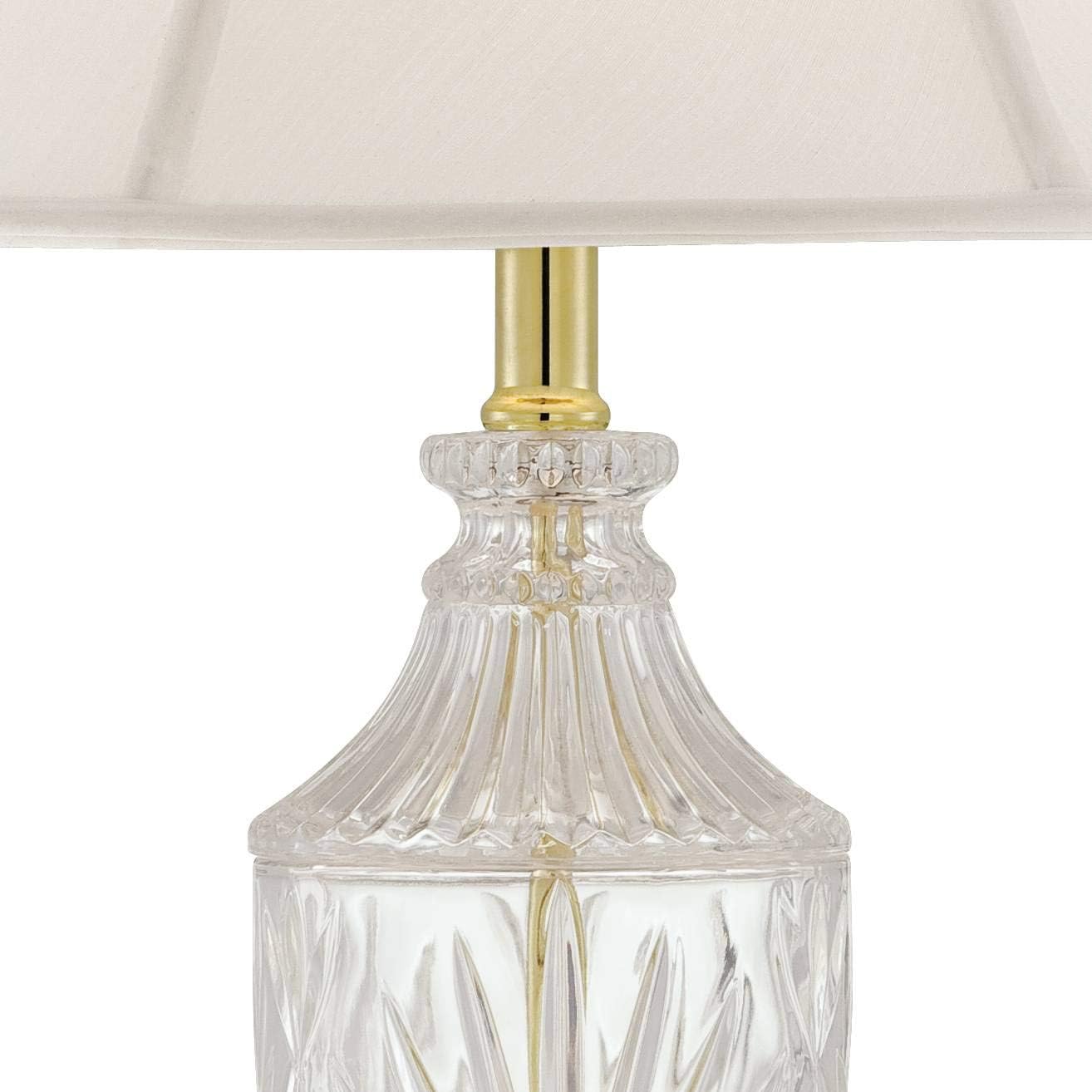Regency Hill Traditional Glam Style Table Lamp 26.5' High Cut Glass Urn Brass Gold Metal Clear White Cream Bell Glass Shade Decor for Living Room Bedroom House Bedside Nightstand Home