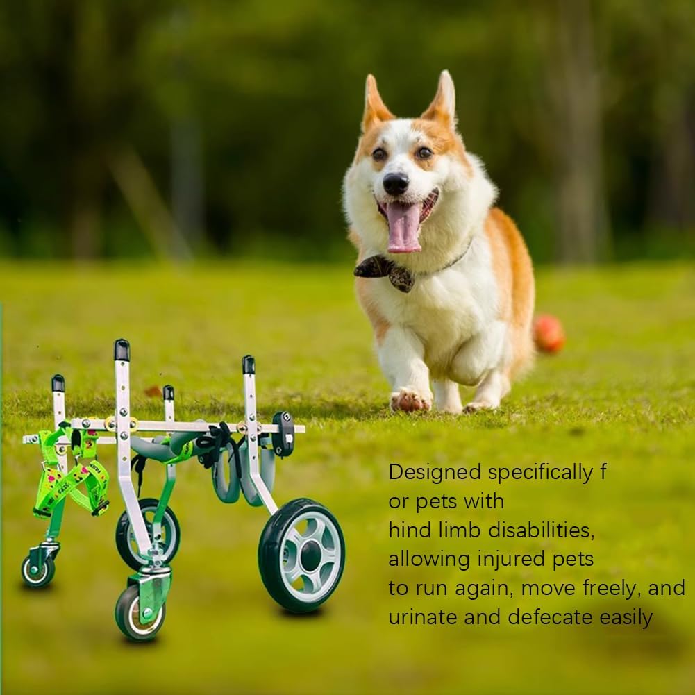 Small Dog Wheelchair Four Wheels, Hind Leg Disability Vehicle, Elderly Dog Scooter, Hind Limb Paralysis Auxiliary Power Vehicle, Aluminum Alloy Frame, Adjustable,5 to 9kg