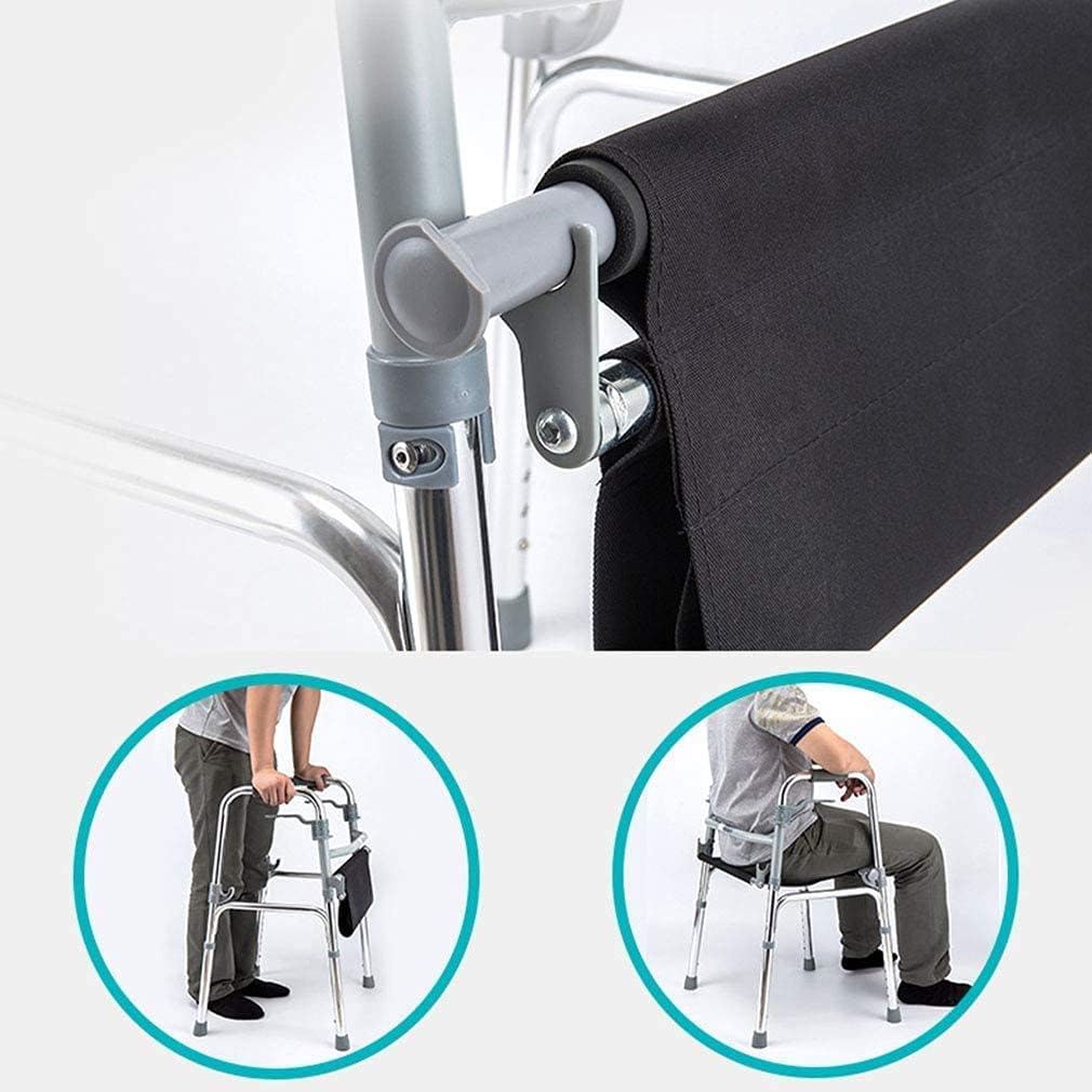 Folding Elderly Walker Lightweight Aluminum Alloy Walking Frame Daily Living Aid with Seat and Folding Handle Transport Chair