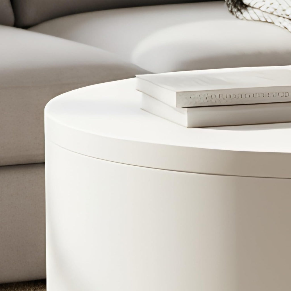 Round Coffee Table Set of 2, Nesting Coffee Tables with Storage, Living Room Table Set, Modern Wood Center Table for Living Room, Apartment, 31.5' & 18' Accent Table Set, White