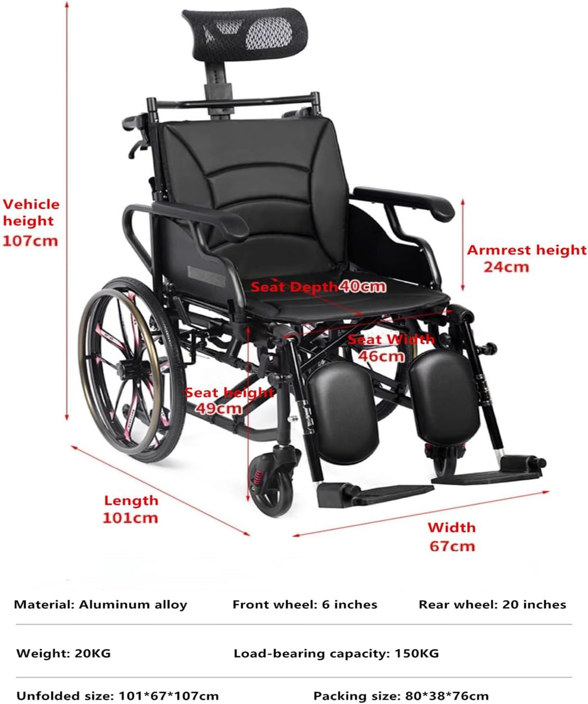 Lightweight Folding Wheelchair, Manual Wheelchair, Reclining Wheelchair, Shower Chair, Bathing Wheelchair, Mobility Scooter for The Elderly and Disabled