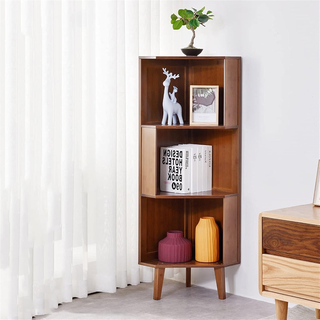 TOMYEUS Bookshelf Creative Wooden Triangle Bookshelf Corner Small Bookshelf Floor-to-Ceiling Corner Shelf for Living Room Bedroom Office Bookcase Storage Rack