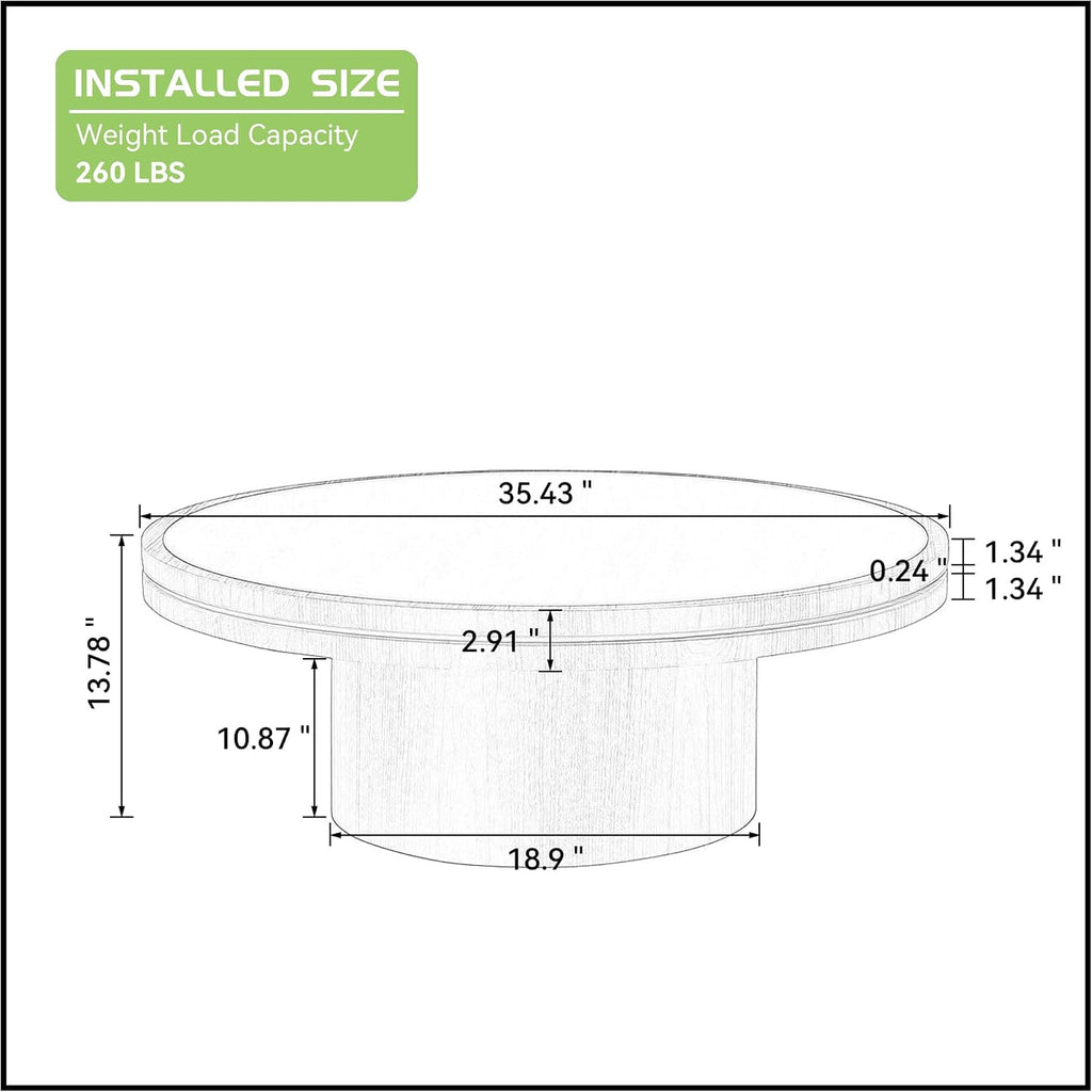 JUSTONE 35.43''Round Fluted Coffee Table,Farmhouse Wood Coffee Table for Living Room Apartment,Easy Assembly,Oak(ø35.43'' x 13.78'')