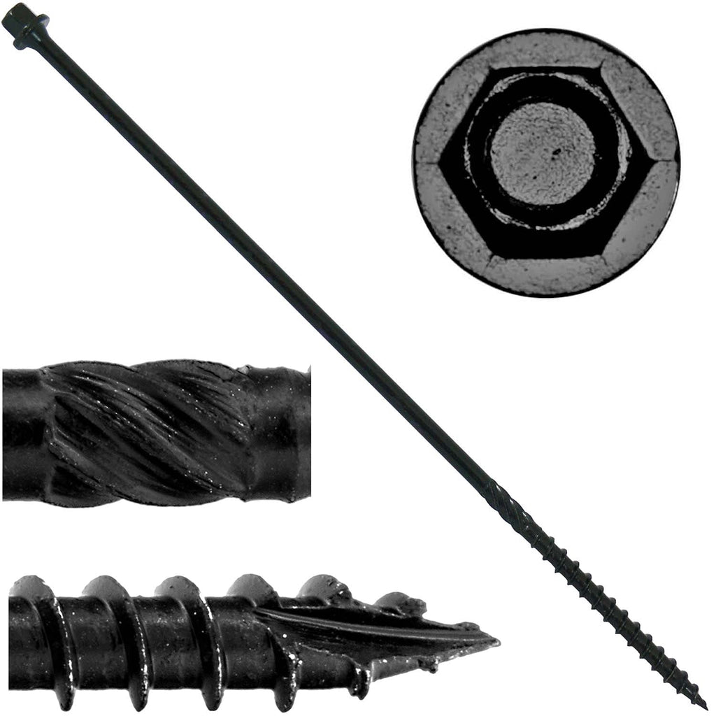 Jake Sales #14 X 10 Heavy Duty Black Timber/Log/Landscaping Wood Screws - Exterior Coated Heavy Duty Screws. 10 x 50 Count Boxes - 400 Screws
