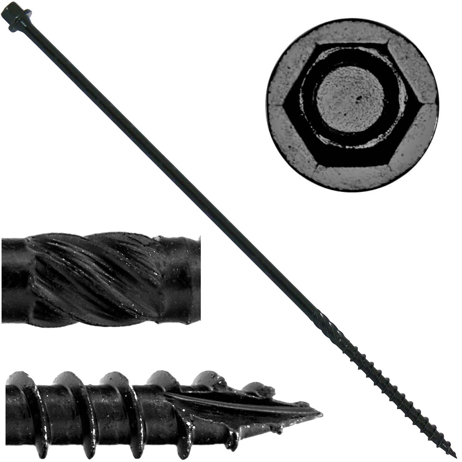 Jake Sales #14 X 10 Heavy Duty Black Timber/Log/Landscaping Wood Screws - Exterior Coated Heavy Duty Screws. 10 x 50 Count Boxes - 400 Screws