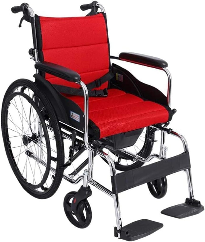 Wheelchair Foldable， Self-Propelled with Adjustable Pedals Non-Pneumatic Tire Honeycomb Breathable Cushdisabled/Elderly Push Scooter(Red)