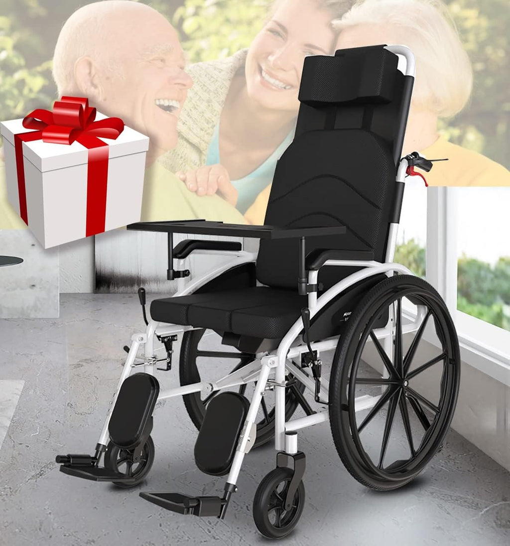 Lightweight Folding Transport Outdoor Comfortable Mobile Wheelchair Displacement Machine with 18' Wide Seat Foldable Transport Chair Folding Mobility Aid,Mobility Scooter with Toilet Bowl,