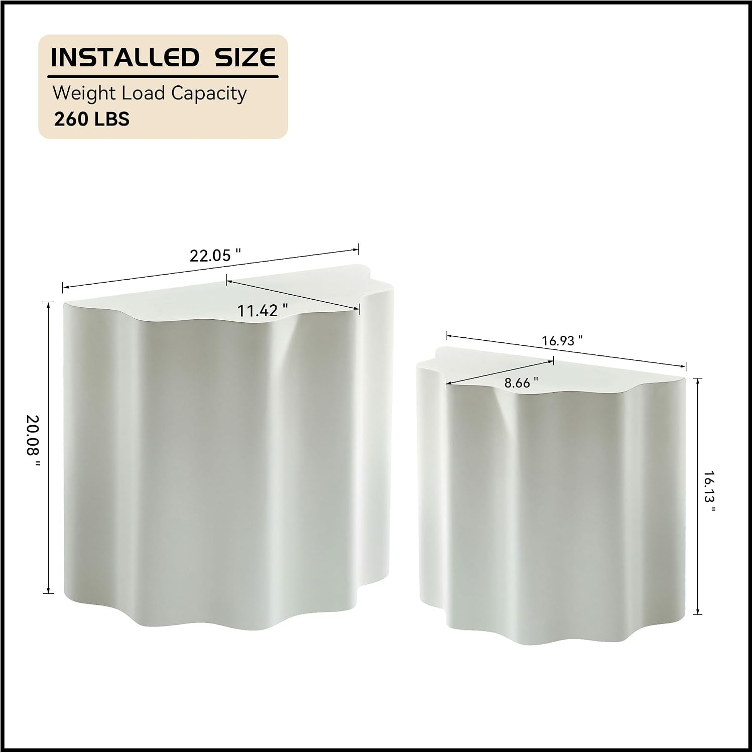 WILLIAMSPACE Nesting Coffee Table Set of 2 for Living Room, Modern Circle Center Table with Wavy Edges Design, Accent End Side Table for Small Space, No Need Assembly (Fiberglass, 22.05'+16.93')