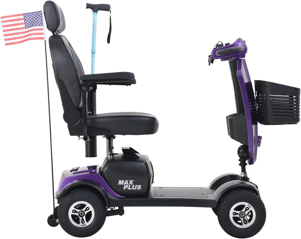 Mobility Scooters for Seniors & Adults 400 Lb Weight All Terrain,Heavy Duty 4 Wheel Powered Scooter,Luxury Seat and Front Rear Led Lights,Foldable Disability Electric Wheelchair,15Miles,Purple