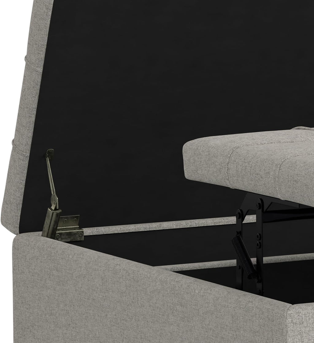 SIMPLIHOME Harrison Large Coffee Table Storage Ottoman - 40 inch Wide Upholstered Linen Look Fabric Square Lift-Top Ottoman in Cloud Grey, Transitional Bench for Living Room with Sturdy Base