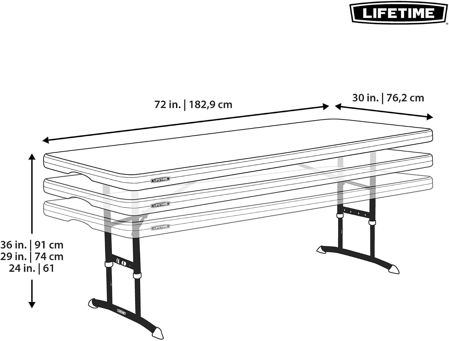 LIFETIME 6-Foot Adjustable Height Nesting Table, Commercial, Almond