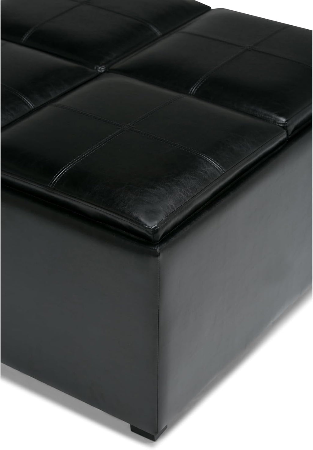 SIMPLIHOME Avalon Wide Contemporary Square Coffee Table Storage Ottoman, Midnight Black, Table Ottoman