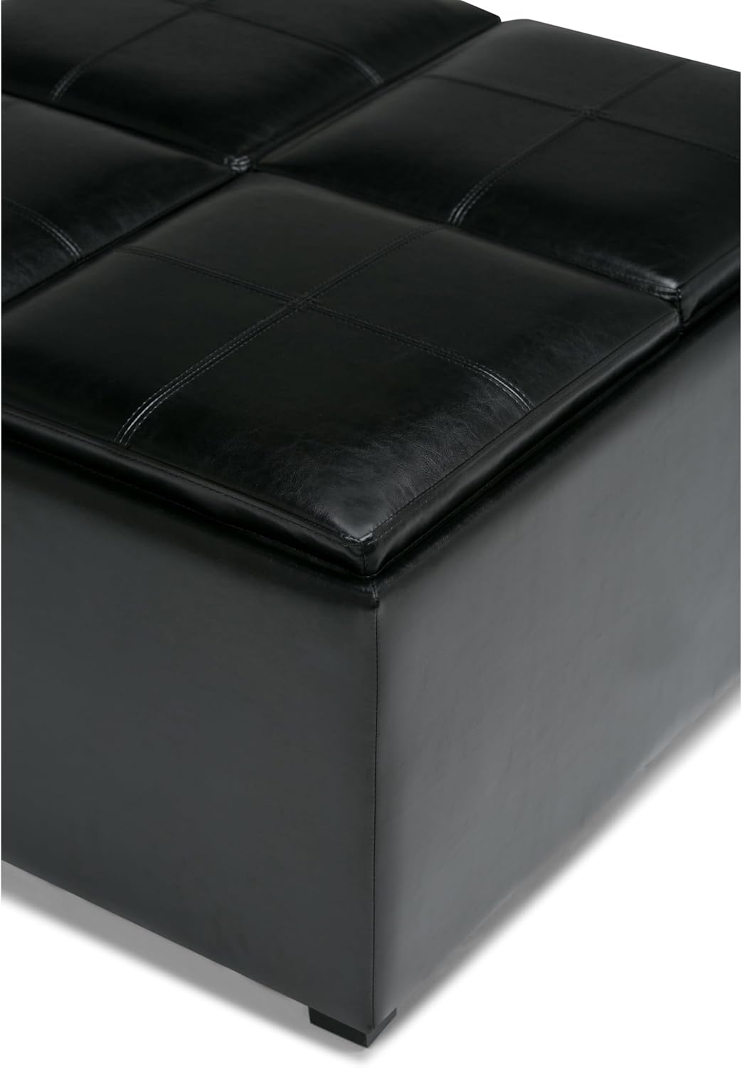 SIMPLIHOME Avalon Wide Contemporary Square Coffee Table Storage Ottoman, Midnight Black, Table Ottoman