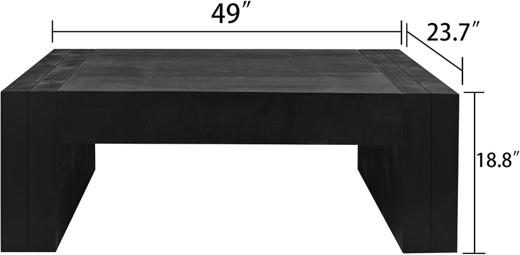 SSLine Rustic Wood Coffee Table Farmhouse 49.4' Rectangular Cocktail Center Table for Living Room Thicken Fir Wood Table Top (Black Wood Grain)