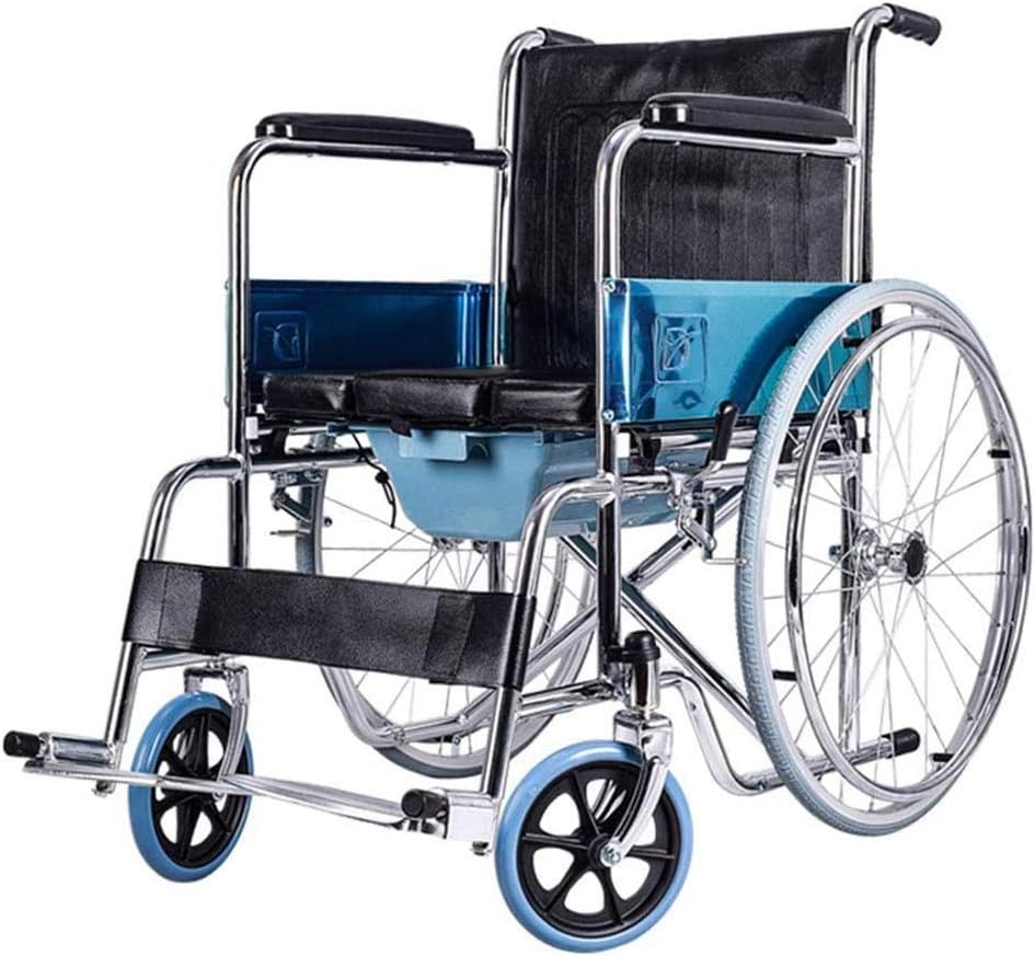 Wheelchair Folding Light, Self-Propelled with Toilet Adjustable Foot Pedal Pneumatic Tire Sturdy and Stable Elderly/Disabled Trolley Scooter,Portable