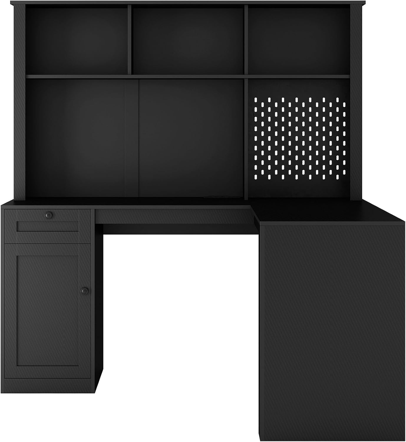 Black L-Shaped Home Office Desk with Hutch & Drawers, Modern Corner Desk with Bookshelf, Wood Study Writing Table Gaming Computer Desk for Bedroom, Home