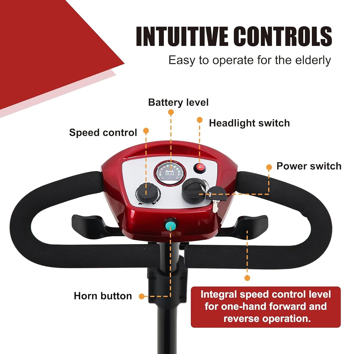 Mobility Scooters for Seniors 400 Lb Weight Capacity,Portable Folding Mobility Scooter, Travel Mobility Scooter,Heavy Duty Electric Powered Scooter W/Foldable Removable Disability Scooter,red