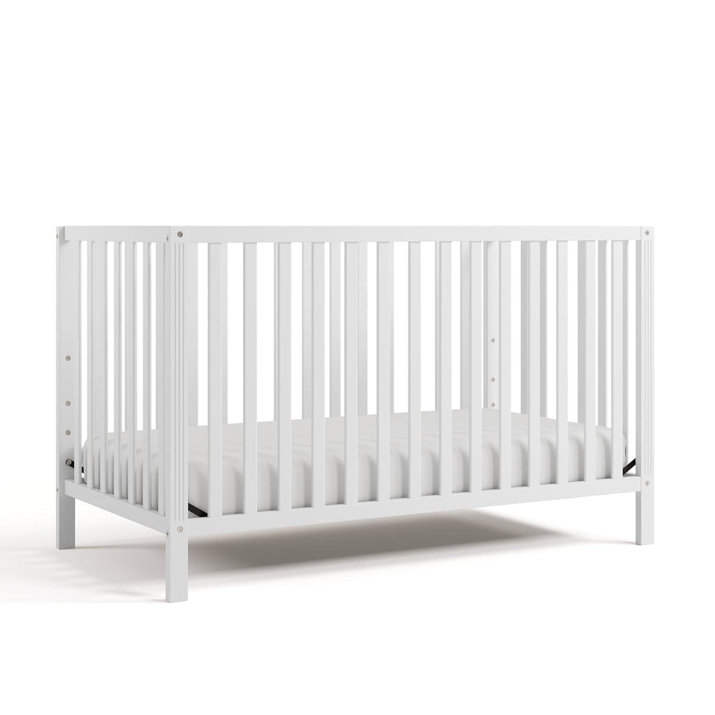 Storkcraft Morningside 5-in-1 Convertible Crib – GREENGUARD Gold Certified, Fits Standard Crib Mattress, Converts to Toddler Bed, Daybed and Full Bed, 4 Adjustable Mattress Heights (White)