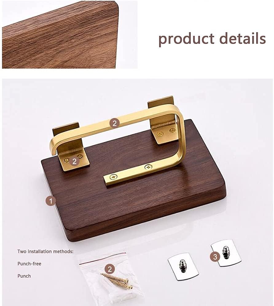Towel Bar Toilet Roll Holder Wall Mounted Paper Holder, Walnut Wood Tissue Holder with Spacious Shelf,Used for Kitchen and Bathroom