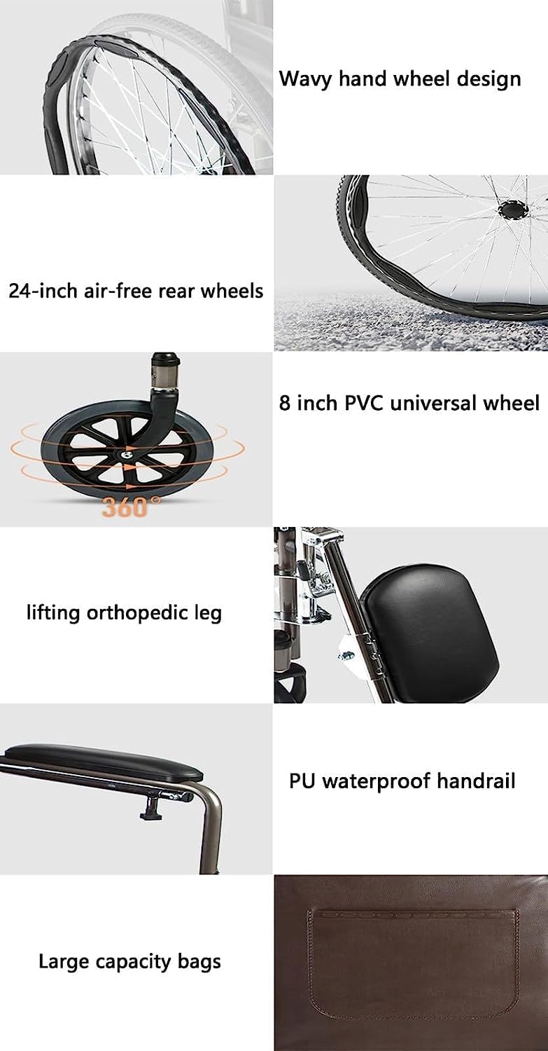 Reclining Wheelchair Commode Steel Bathroom Transport Shower Chair Foldable Lightweight Manual Wheelchair W/Dining Table Toilet Chair Scooter for Elderly