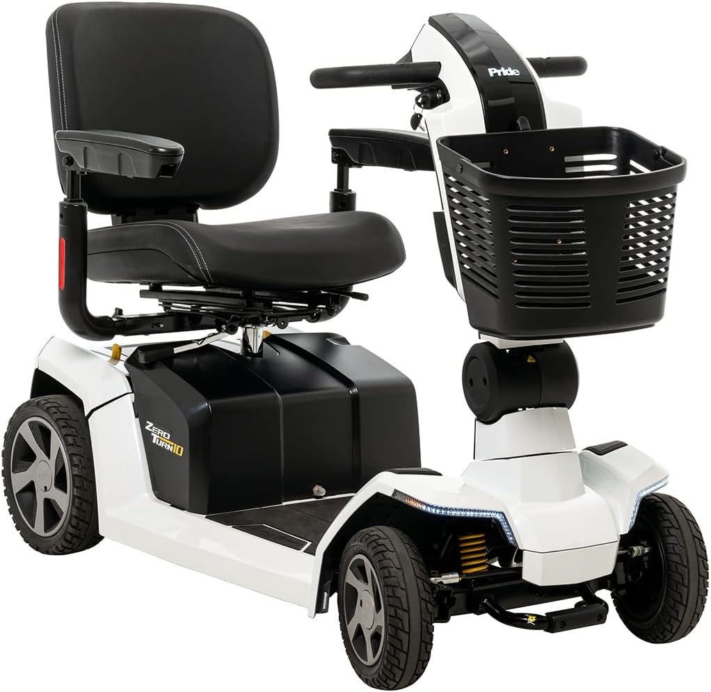 Pride Mobility ZT10 (Zero Turn 10) Four Wheel Recreational Scooter with CTS Suspension, 400 lbs. Weight Capacity (Pearl White)