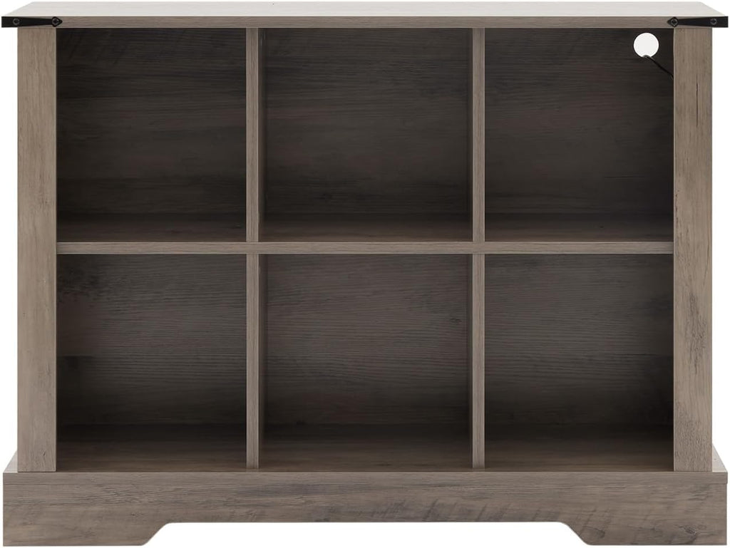 6 Cube Bookcase, Wooden Cube Storage Organizer Shelf, Grey Horizontal Book Shelf with LED Lights, Freestanding Display Cabinet for Living Room, Bedroom, Home Office