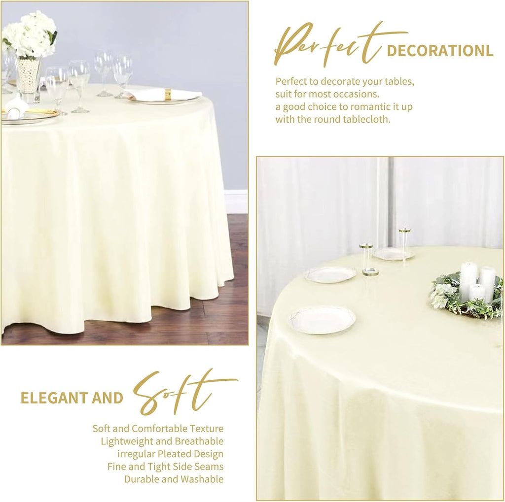 Pesonlook 12 Pack Ivory Round Tablecloth, 120 Inch Satin Fabric Table Cloth for Round Table, Wrinkle Resistant Washable Table Cover Bright Silk Table Clothes for Wedding Party Dining Table Banquet
