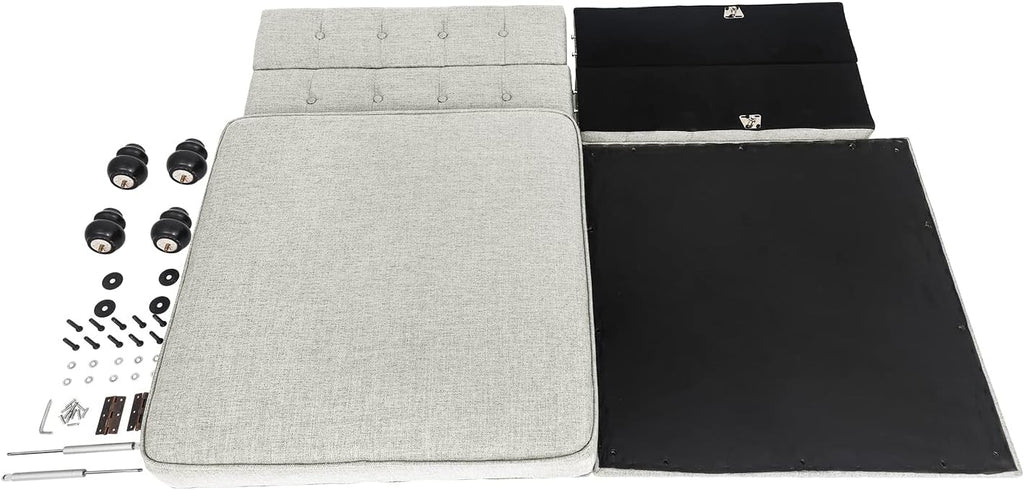Joveco Storage Ottoman Bench Linen Button Tufted Entryway Bench with Wood Legs, Coffee Tables Footstool for Living Room Bedroom, Need to DIY Assemble/Put it Together,(Beige)