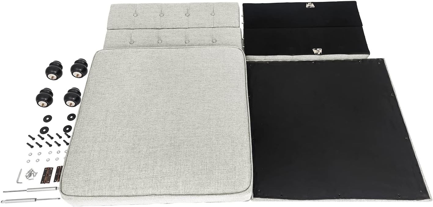 Joveco Storage Ottoman Bench Linen Button Tufted Entryway Bench with Wood Legs, Coffee Tables Footstool for Living Room Bedroom, Need to DIY Assemble/Put it Together,(Beige)