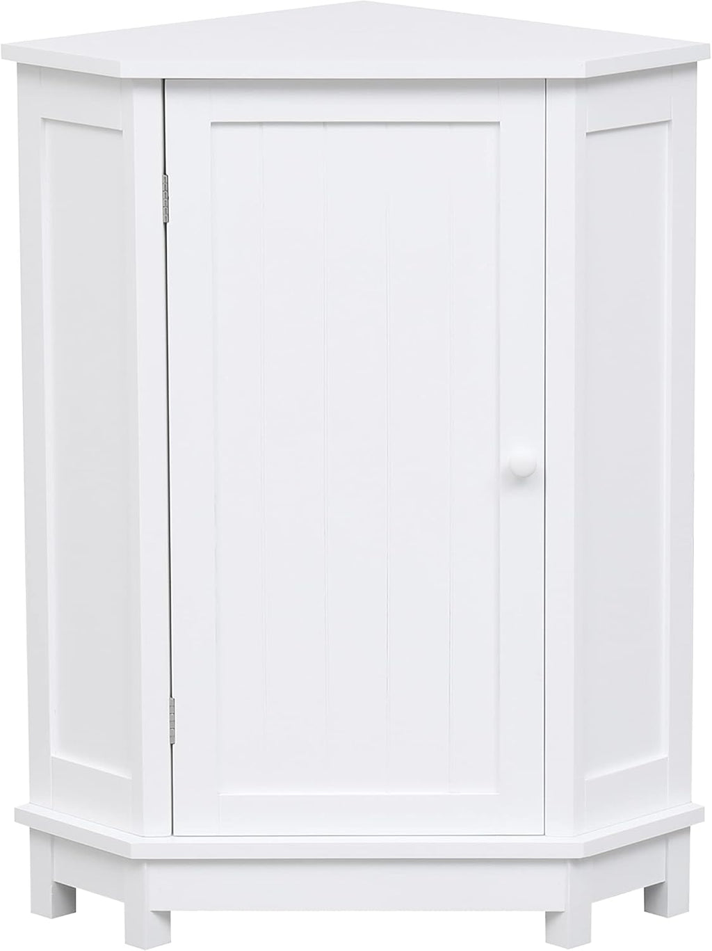 Home Corner Storage Cabinet, Bathroom Triangle Floor Cabinet, Wood Freestanding Corner Cabinet with Single Door and Shelves (White)
