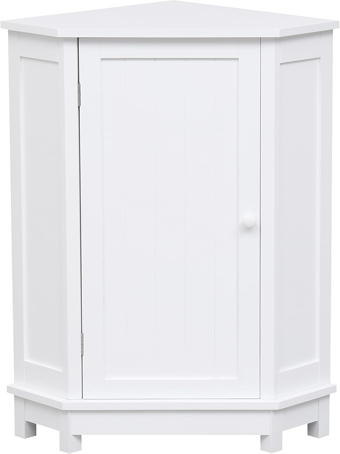 Home Corner Storage Cabinet, Bathroom Triangle Floor Cabinet, Wood Freestanding Corner Cabinet with Single Door and Shelves (White)