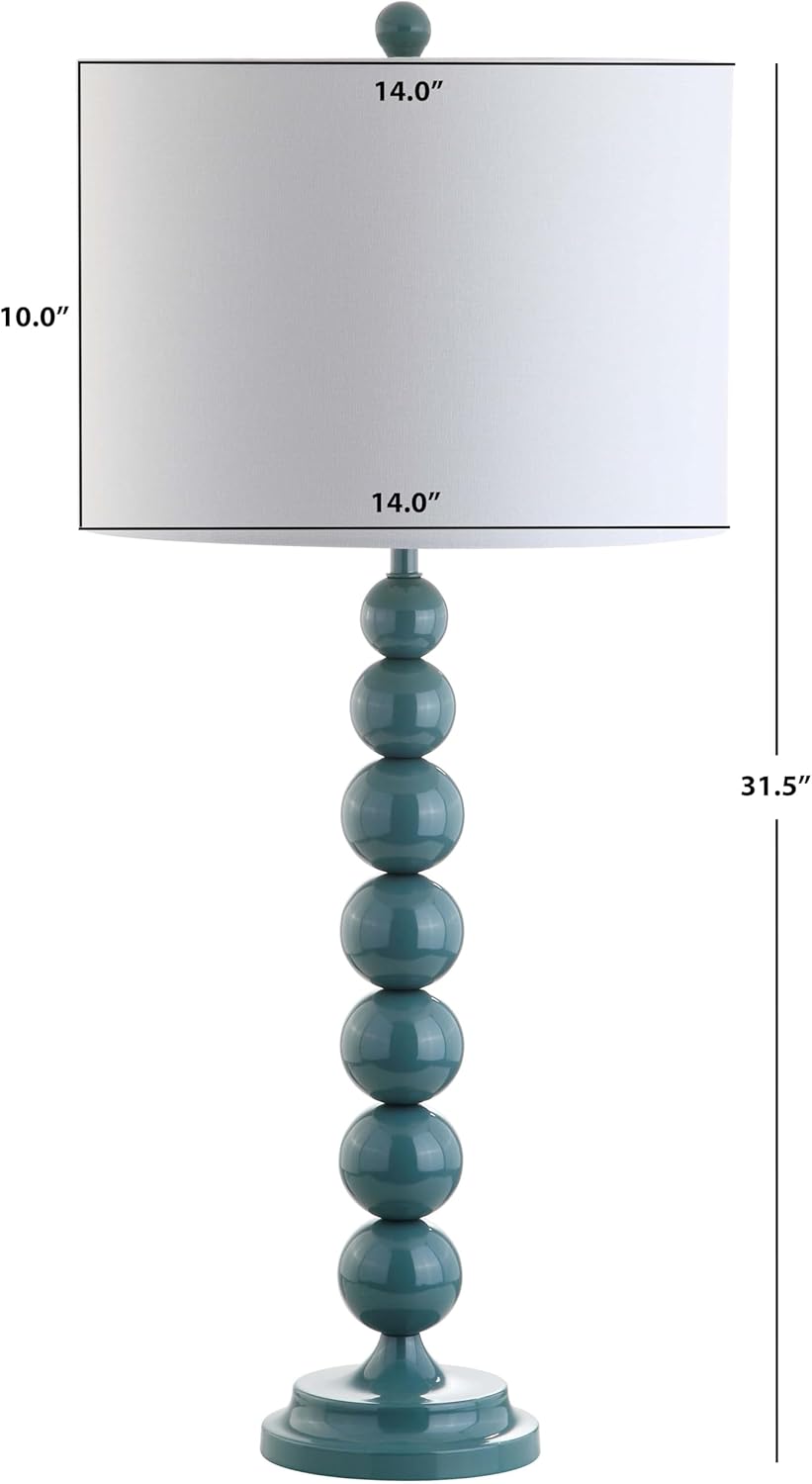 SAFAVIEH Lighting Collection – Jenna Set of 2 Marine Blue Stacked Ball Table Lamps with White Drum Shades, 32-Inch Modern Bedroom or Living Room Lamps, LED Bulbs Included (LIT4090C-SET2)