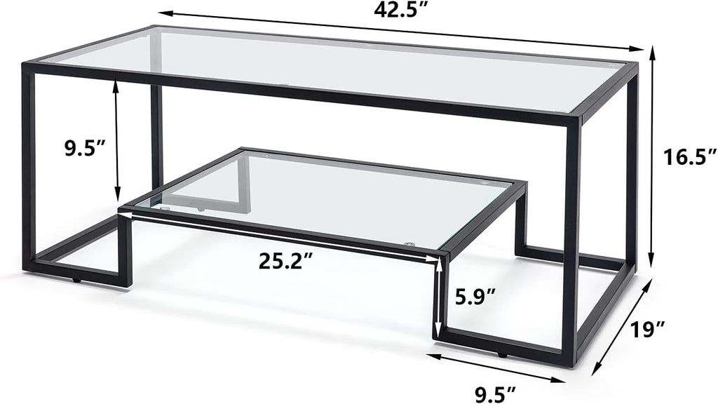 Simple Modern Glass 3-Piece Table Set, Includes Coffee Table and 2 End Tables, Black