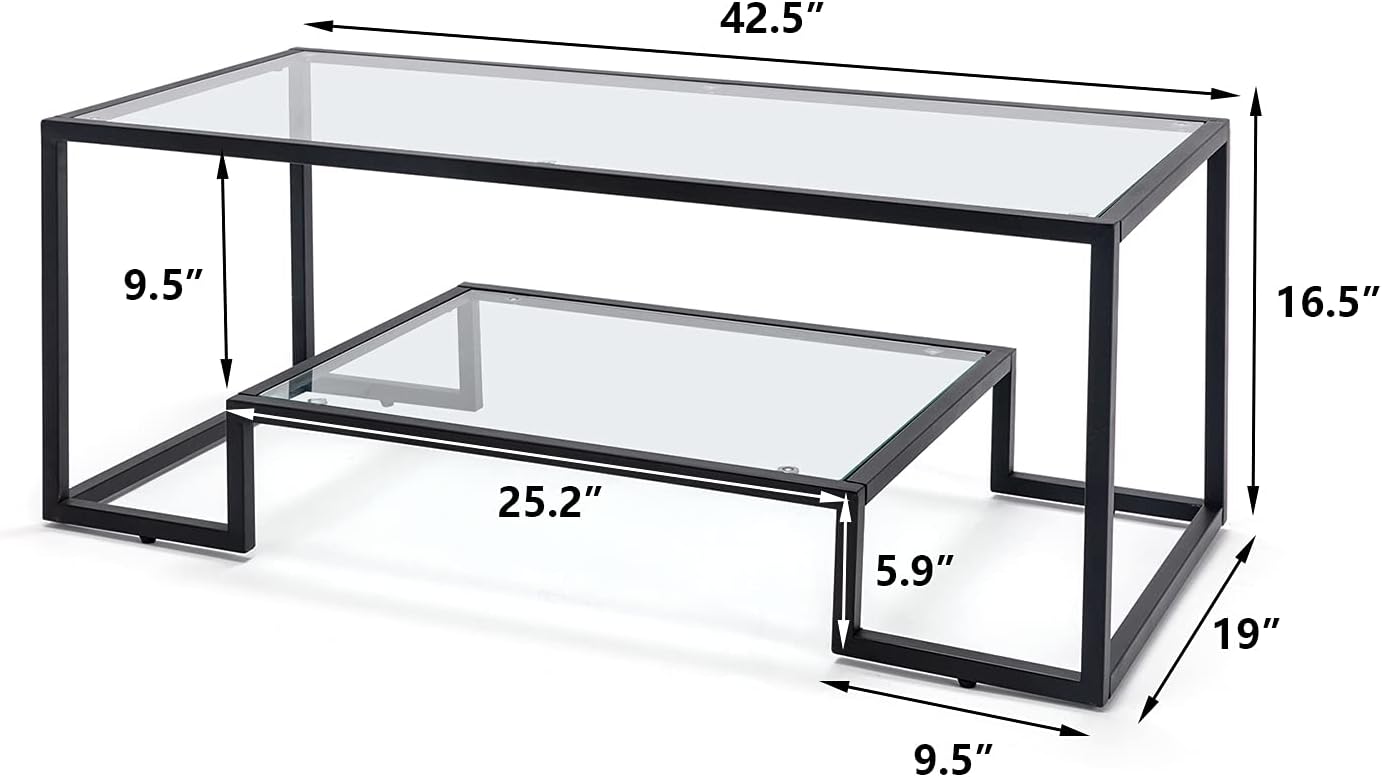 Simple Modern Glass 3-Piece Table Set, Includes Coffee Table and 2 End Tables, Black