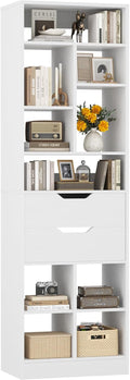 Armocity 9-Tier Tall Bookshelf with 2 Drawers, 79.7' Narrow Freestanding Bookcase, Space-Saving Wood Display Shelves Storage for Living Room, Home Office Bedroom, White