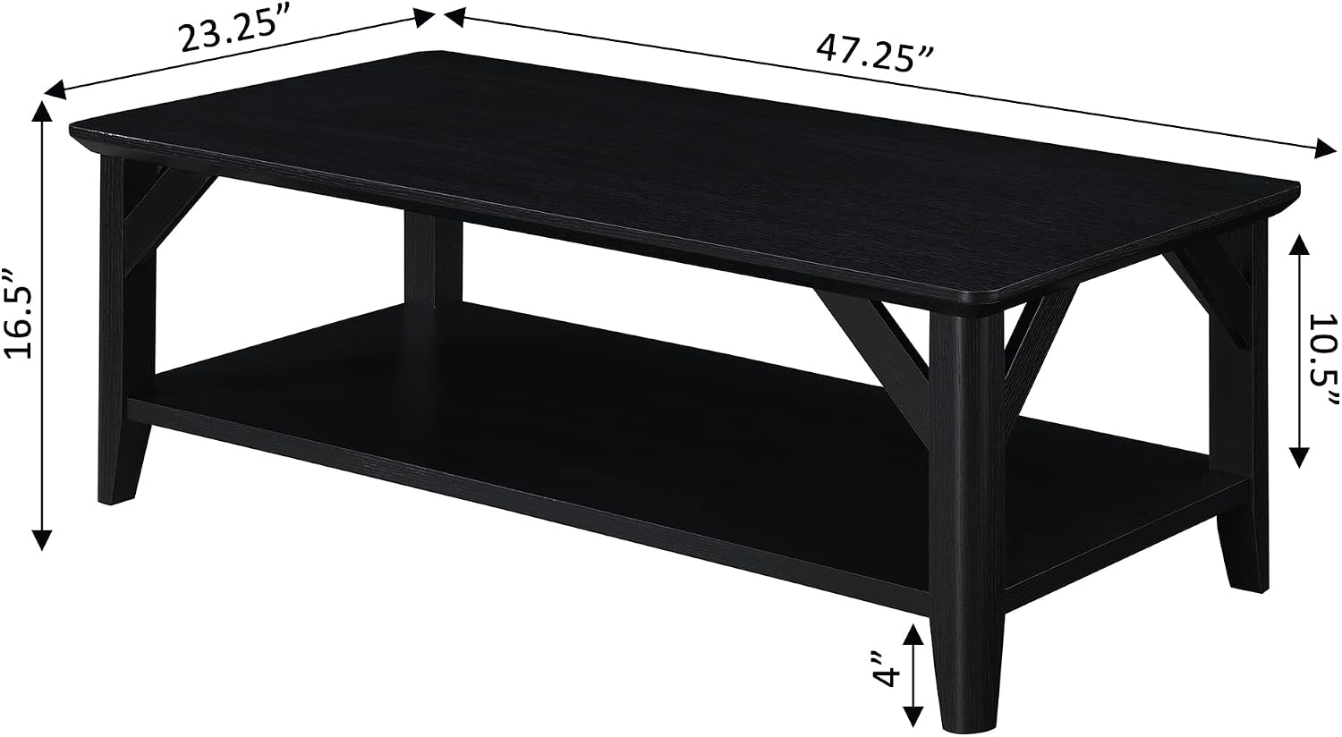 Convenience Concepts Winston Coffee Table 47.25' - Modern Center Room Accent with Storage Shelf for Transitional, Traditional Living & Family Room, Black