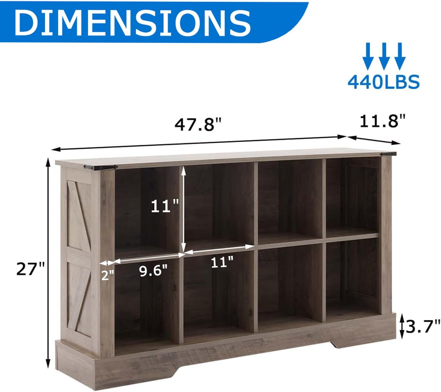 8 Cube Bookcase, Wooden Cube Storage Organizer Shelf, Grey Horizontal Book Shelf with LED Lights, Freestanding Display Cabinet for Living Room, Bedroom, Home Office