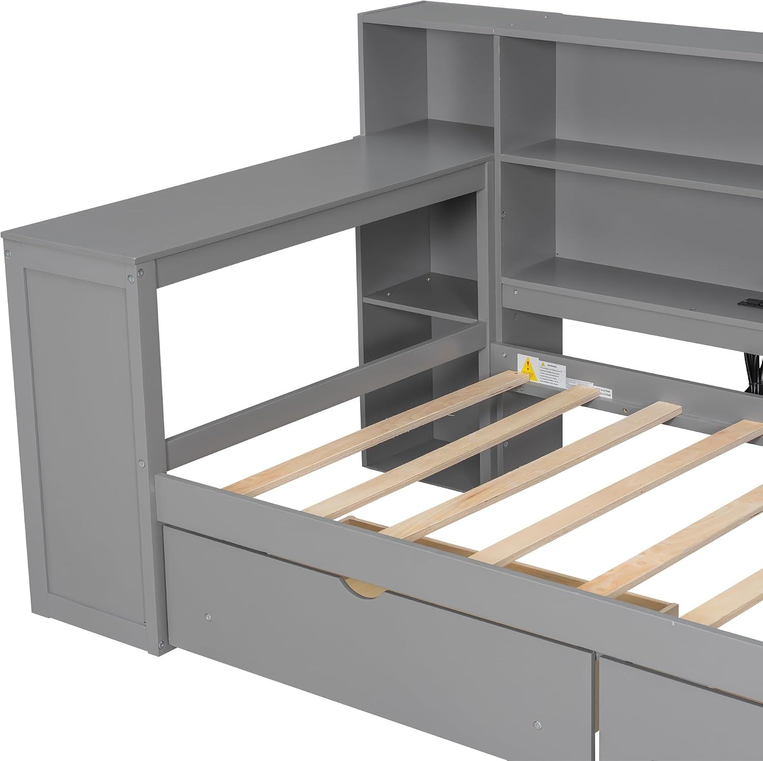 CITYLIGHT Twin Size Daybed with Storage Drawers and Shelves, Desk, Twin Size Corner Bed withLED,Upholstered Headboard,Charging Station,for Bed Room,Living Room.(Gray)