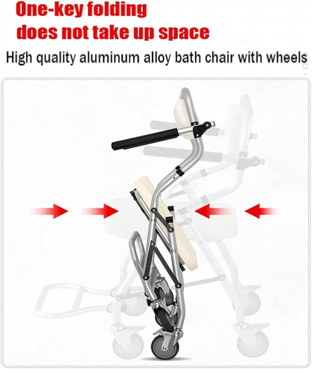 Portable Commode Chair, Commode Toilet Chair with Arms, Shower Seats for Elderly Foldable with Back, Ergonomic Seat, Mobility & Daily Living Aids, Load Capacity 150kg