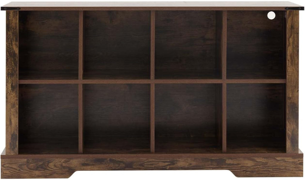 8 Cube Bookcase, Wooden Cube Storage Organizer Shelf, Brown Horizontal Book Shelf with LED Lights, Freestanding Display Cabinet for Living Room, Bedroom, Home Office