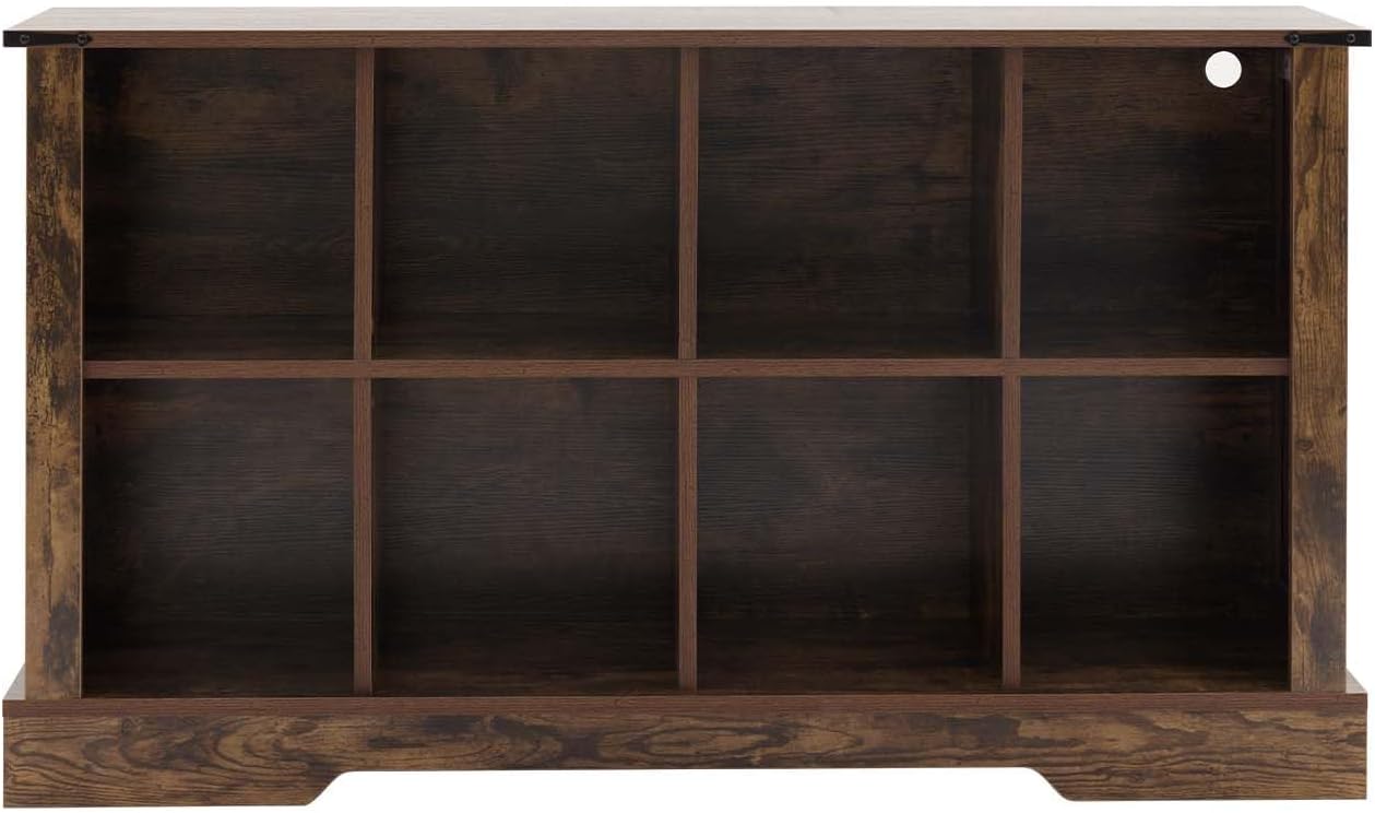 8 Cube Bookcase, Wooden Cube Storage Organizer Shelf, Brown Horizontal Book Shelf with LED Lights, Freestanding Display Cabinet for Living Room, Bedroom, Home Office