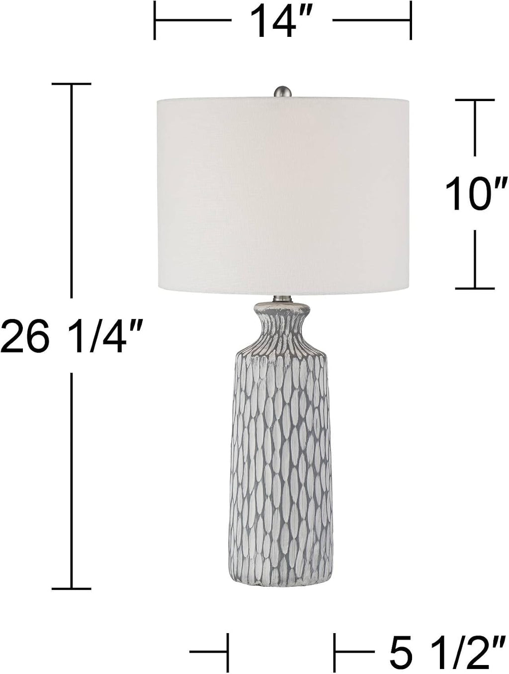 360 Lighting Patrick Modern Coastal Modern Table Lamp 26 1/4' High with USB Dimmer Whitewash Gray Ceramic White Drum Shade for Bedroom Living Room House Desk Bedside Nightstand Office Family