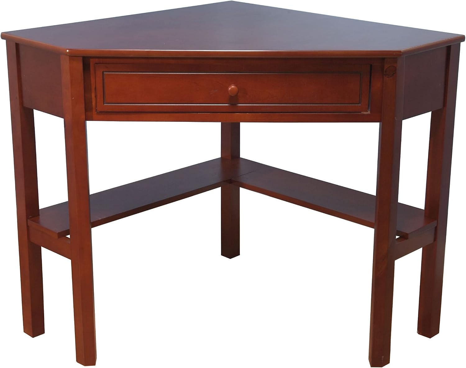 Ellen Wood Small Corner Desk with Wooden Knob Storage Drawer and Shelf – Compact Computer Table for Home Office, Bedroom, or Study, Cherry