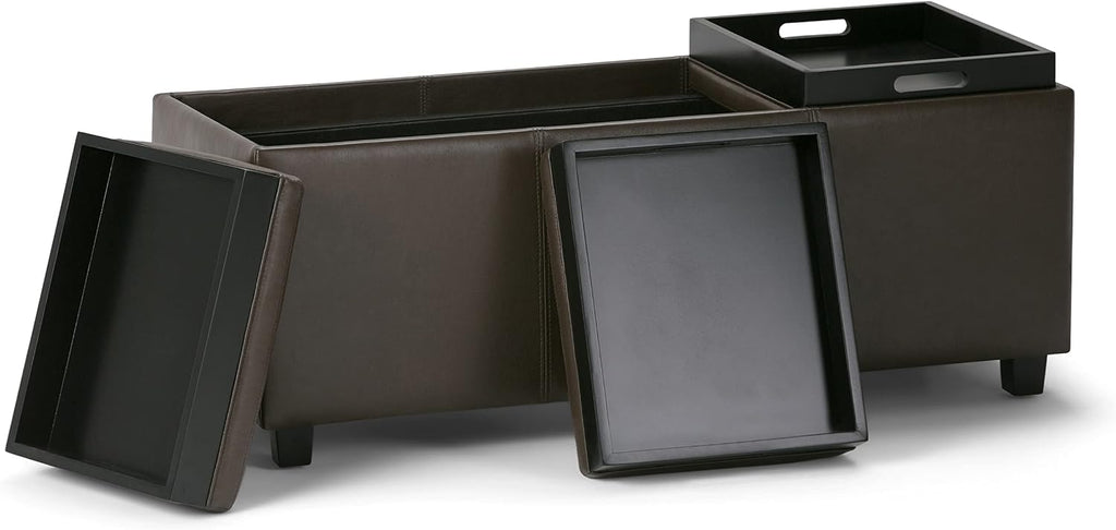 SIMPLIHOME Avalon Storage Ottoman - 42 inch Wide Upholstered Vegan Leather Rectangular Flip-Top Ottoman in Chocolate Brown, Contemporary Coffee Table Ottoman for Living Room with Hidden Storage