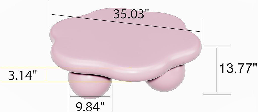 35.03' Cloud Coffee Table for Living Room Unique Coffee Table Modern Low Coffee Tables Cute Center Table with 3 Ball Legs for Small Space Apartment Cream Flower-Pink