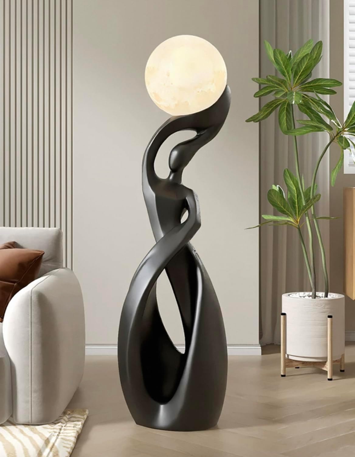 Modern Floor Lamp,Black Floor Lamps,Bedside Lamp with 3D Moon Lights | Creative Nordic Art Decoration Tall Standing Lamp for Living Room Bedroom,Corner,Dresser,Office